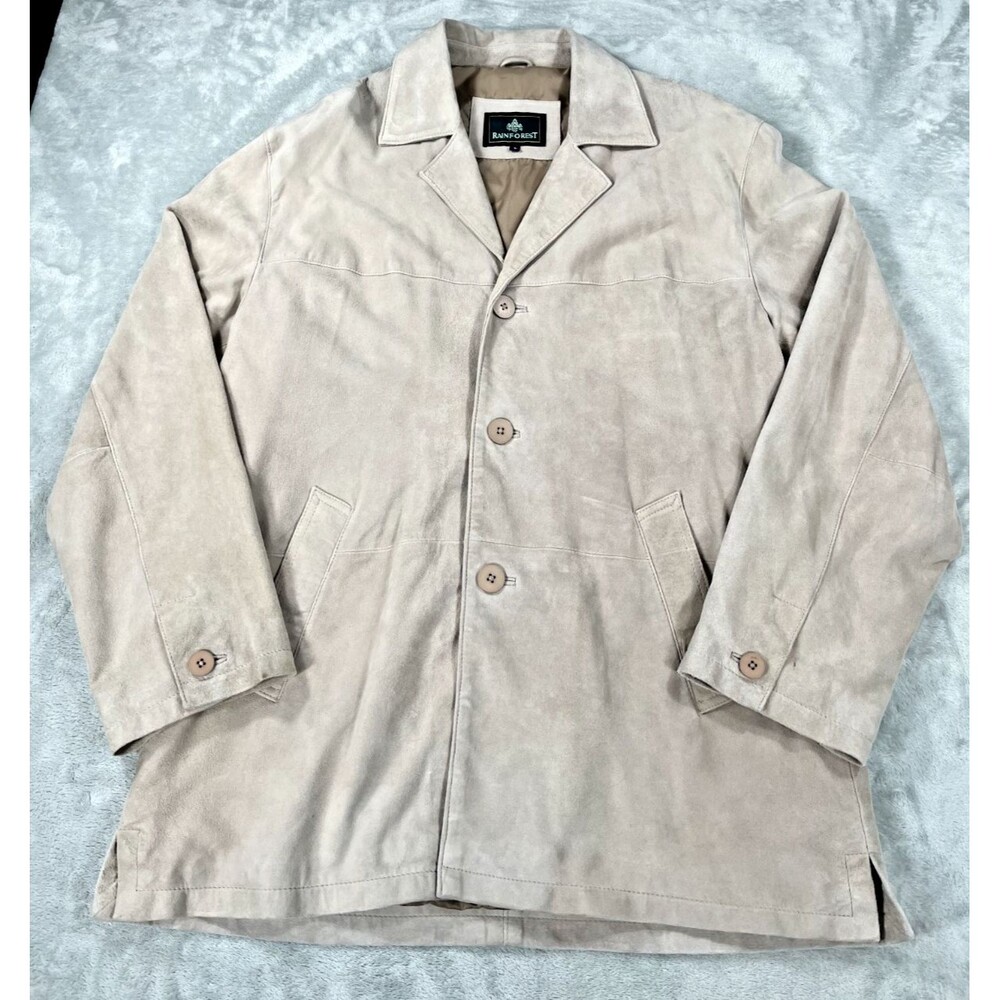 Rainforest Mens Large Tan Geniune Suede Leather Jacket Button Front Car Coat VTG